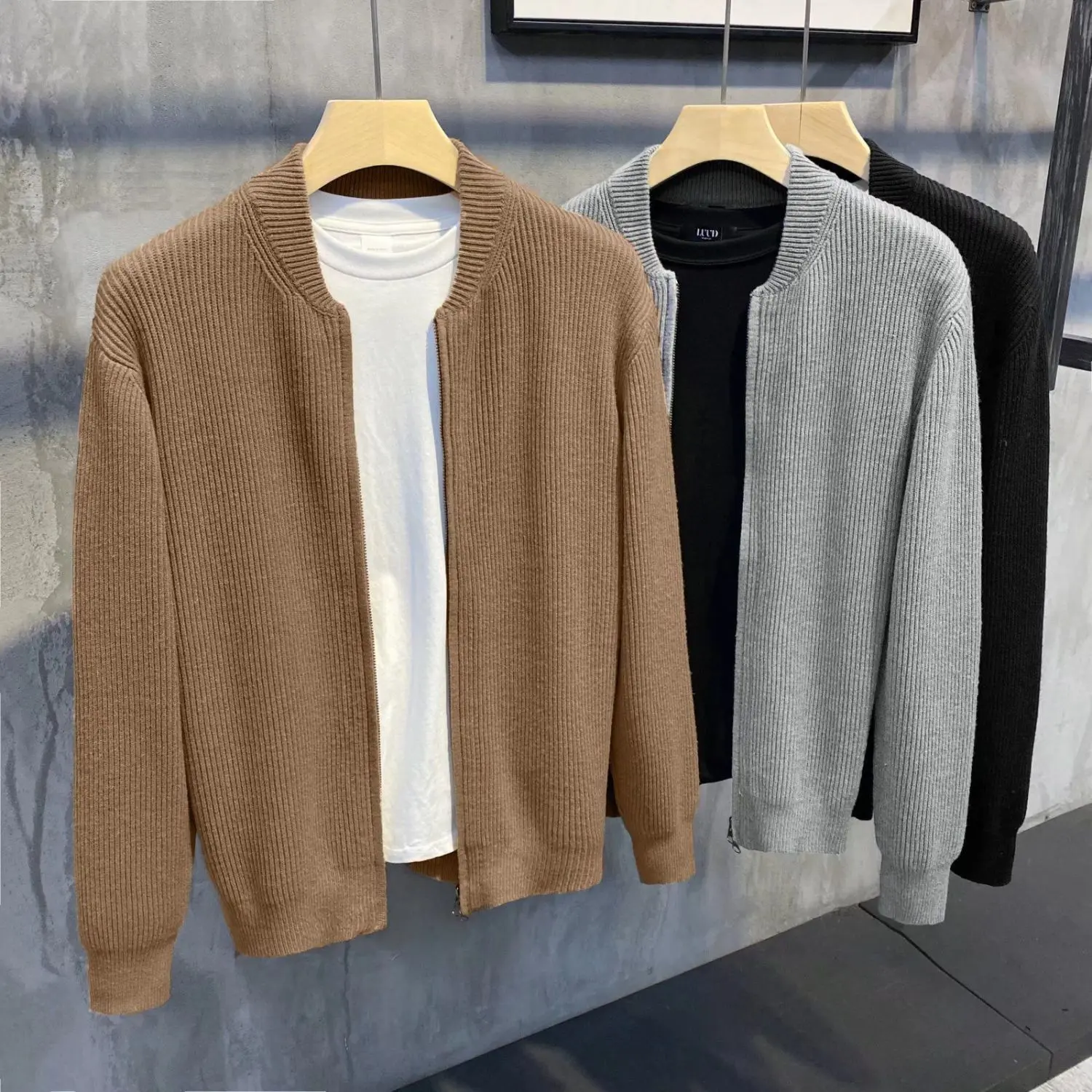 Áo Khoác Cardigan Áo Len, Dành Cho Nam Giới, Mùa Thu Và Mùa Đông, Khóa Kéo Đôi, Phong Cách Hàn Quốc, Đơn Giản, Màu Trơn Cổ Bóng Chày, Co Giãn, Mỏng Vừa Vặn Menswear Mũ