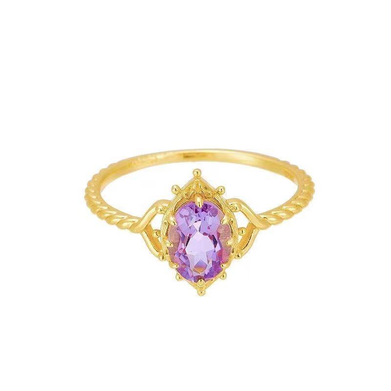Nhẫn Nữ, Phong Cách Nhật Bản, Amethyst Tự Nhiên Agete Màu Tím, Dòng Đá Sinh Akato, Cùng Phong Cách, Bạc Sterling 925, Mạ Vàng 8