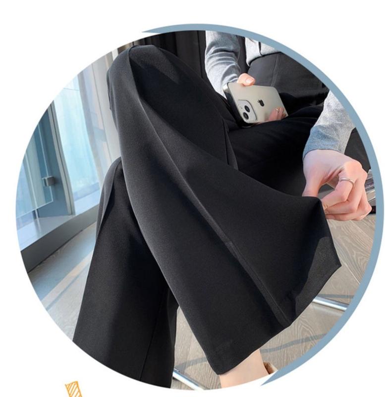 Product Introduction of Fashion Women Thin Ice Silk High Waist Wide Leg Pants Korean Casual Straight Suit Trousers Female 11