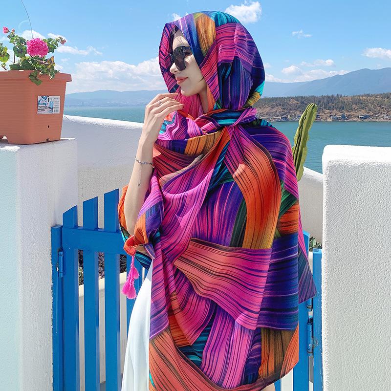 Khăn Quàng quàng cổ Nữ Dài Dệt Chéo Chống Nắng Mùa Hè Thời Trang Dân Tộc Đi Biển 180 × 90cm Khăn Choàng In Hình Khăn Quàng cổ Đa Năng Quấn MZF180 01