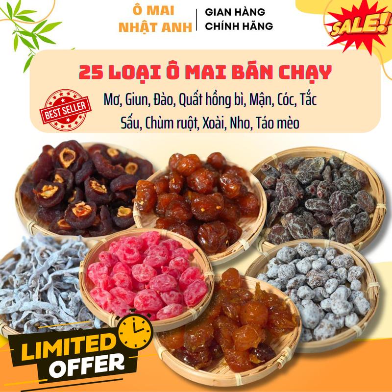25 Loại Ô Mai Trái Cây Tự Nhiên(Mơ, Giun, Đào, Quất hồng bì, Mận, Cóc, Tắc, Sấu, Chùm ruột, Xoài, Nho, Táo mèo) Ăn Vặt Vị Chua Cay Ngon Ngọt - Nhà Làm - Đảm Bảo VSATTP