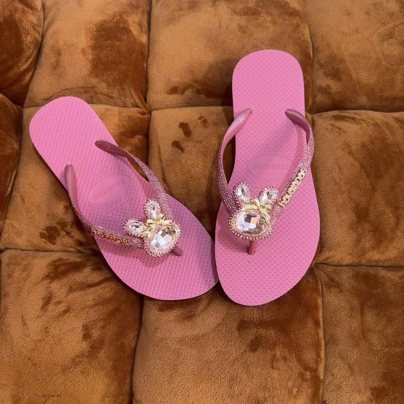 DÉP XỎ NGÓN MÀU HỒNG DÂU QUAI KIM TUYẾN MĨ. CHARM { Đặt Đúng Size } GiàY DéP Nữ dép havaianas