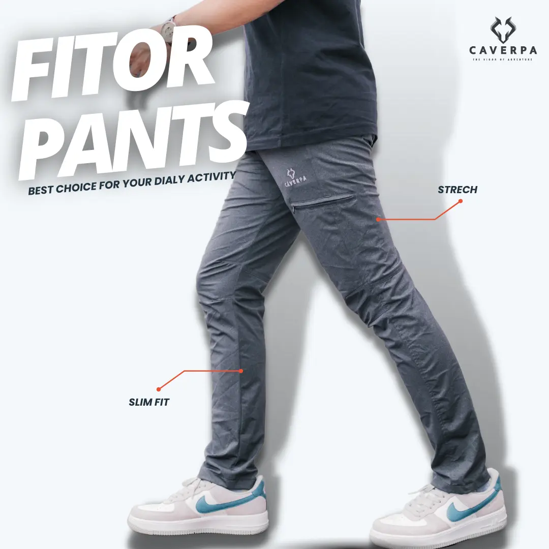 Celana Gunung Caverpa Fitor Quickdry, Celana Outdoor dengan cutting slim fit yang cocok digunakan untuk pria maupun wanita , Celana ini berkantong 5 sehingga memudahkan kamu meletakan barang bawaanmu dengan nyaman dan aman.