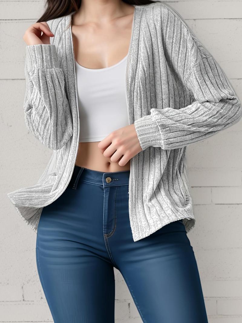 Product Introduction of Women's Solid Open Front Jacket, Casual Long Sleeve Outerwear for Fall & Winter, Women's Knit Clothing for Daily Wear 1