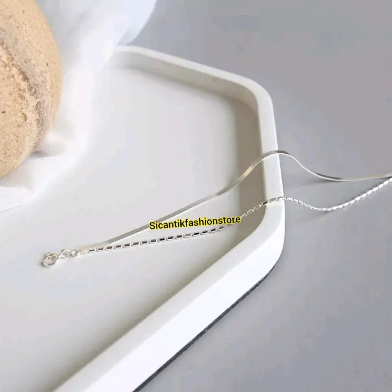 GELANG TITANIUM WANITA SILVER 2 LAYER TRENDING TERBARU ASLI TITANIUM ANTI KARAT SELAMANYA GELANG TITANIUM FASHION STYLE WANITA KOREA GELANG TANGAN GEPENG 2 LAYER Harian Perempuan Sukses Pria Bracelets 2