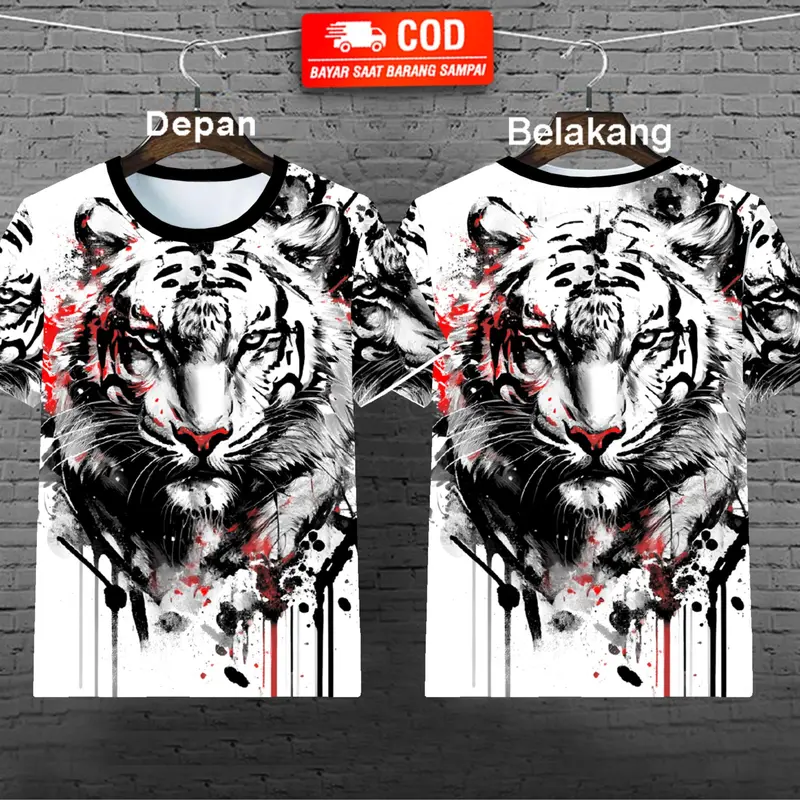 Kaos Distro Cowok Motif Macan Depan Belakang ada Sablon Untuk Pria Dewasa Katun Panjang bajudistro 0
