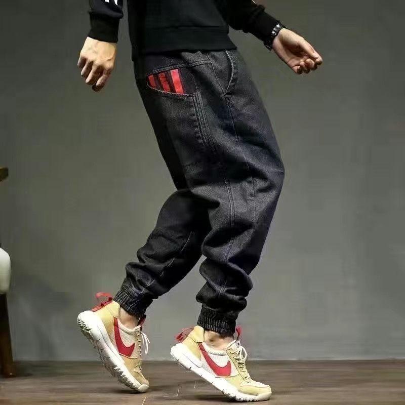 Men's jeans Korean trend summer style jeansloose light color casual workwear Harlan jeans loose stitching cropped trousers 8