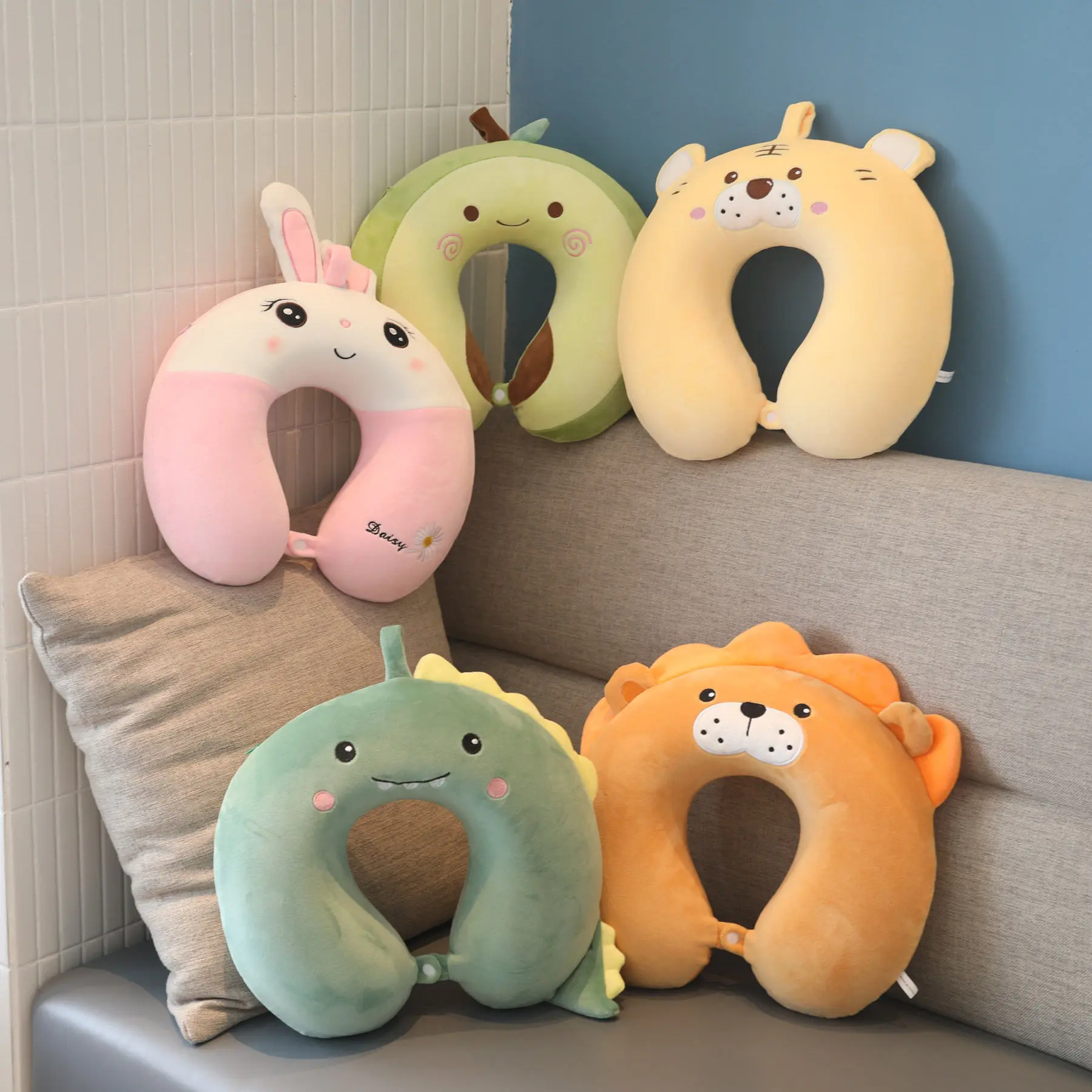 Cute Cartoon Memory Foam Neck Pillow U-Shaped Pillow Elastic Car Neck Pillow Travel Plane