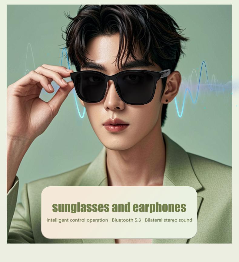 Product Introduction of COD Quick Send New GS08 Smart Glasses for Men 2 in 1 UV Protection Portable Polarized Anti-blue Light Black Frame White Lenses Music Sunglasses 1