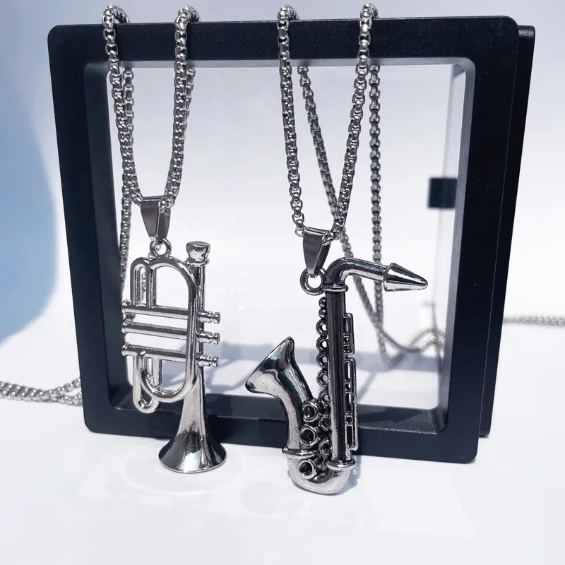 Vòng Cổ Mặt Dây Chuyền Nhạc Saxophone, Phong Cách Hip Hop, Thiết Kế Châu Âu Và Mỹ Cổ Điển Thích Hợp Cho Nam Và Nữ, Thời Trang Hợp Xu hướng Đồ Trang Sức Dây Chuyền Áo Len Âm Nhạc