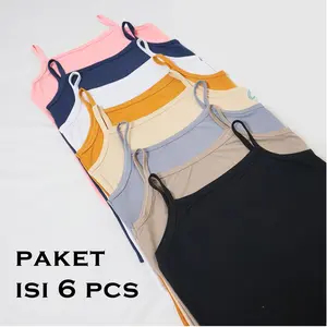 6 PCS tanktop wanita / tanktop korean style / tanktop atasan singlet wanita korea wanita tali kecil polos korea warna hitam skena  Polos Remaja Cewek Dewasa tanktop  tank top full body terbuka crop top baju tanktop panjang Basic Katun mahira  tank top