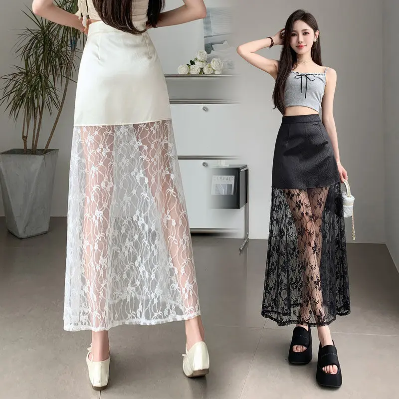 Chân Váy Hàn Quốc, Cạp Cao, Ren Đan, Thanh Lịch, Váy Dài, Thích Hợp Đi Làm, Hàng Mới Về, Mùa Hè 2023 Nữ Women 3