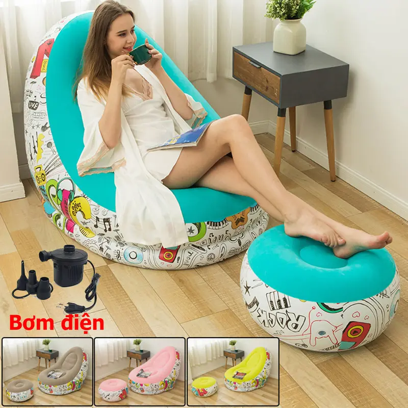 Đệm hơi, ghế hơi tựa lưng họa tiết Kèm bơm điện 2 chiều 0