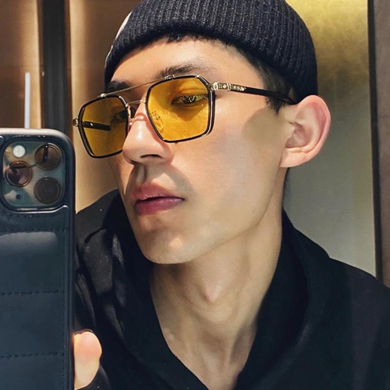 Kính Mát Thời Trang Nam Nữ CHR Mắt Vuông,Kiểu Dáng Hiện Đại,Trẻ Trung.Phù Hợp Mọi Khuôn Mặt.Mắt Vàng Đeo Được Ban Đêm Gọng kính bao trọn tròng Gọng kính bao trọn tròng Mắt Kính Kính Mắt Women oval chrome