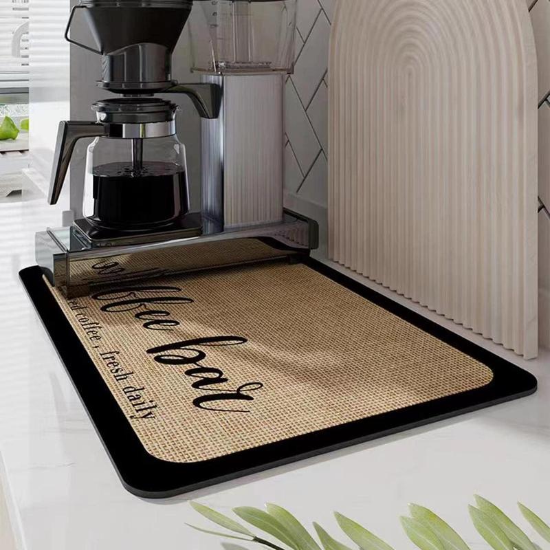 Product Introduction of Letter Pattern Coffee Machine Mat, Rectangular Kitchen Drying Mat, Non-slip Kitchen Dish Drying Pad, Kitchen Accessories 0