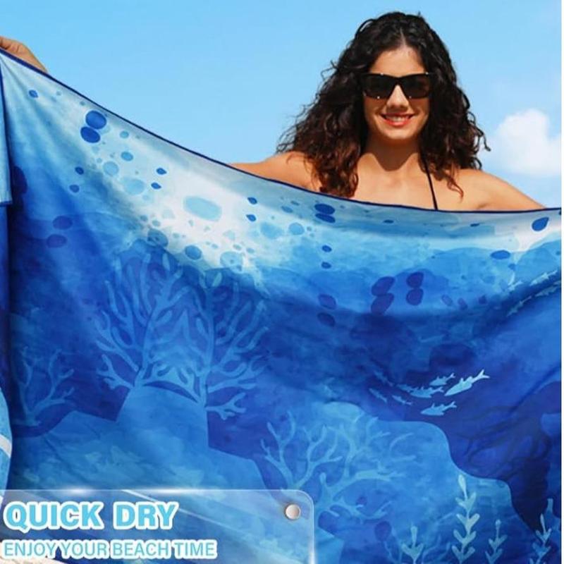 Abstract Blue Sea Pattern Beach Towel, 2 Counts/set Soft Comfortable Beach Towel, Quick Dry Sand Free Light Weight Beach Towel for Swimming Pool Camping Beach 3