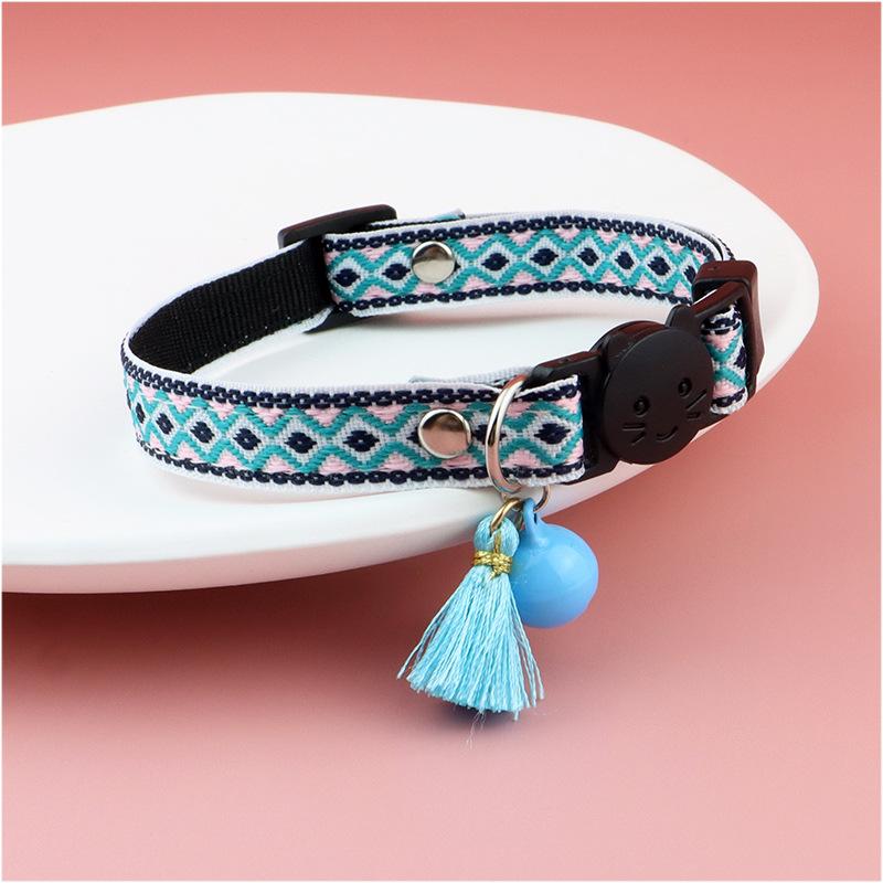 Product Introduction of Adjustable cat collar with tassels and bells embellished pet collar colorful plaid jacquard pattern for cat and dog collars 22