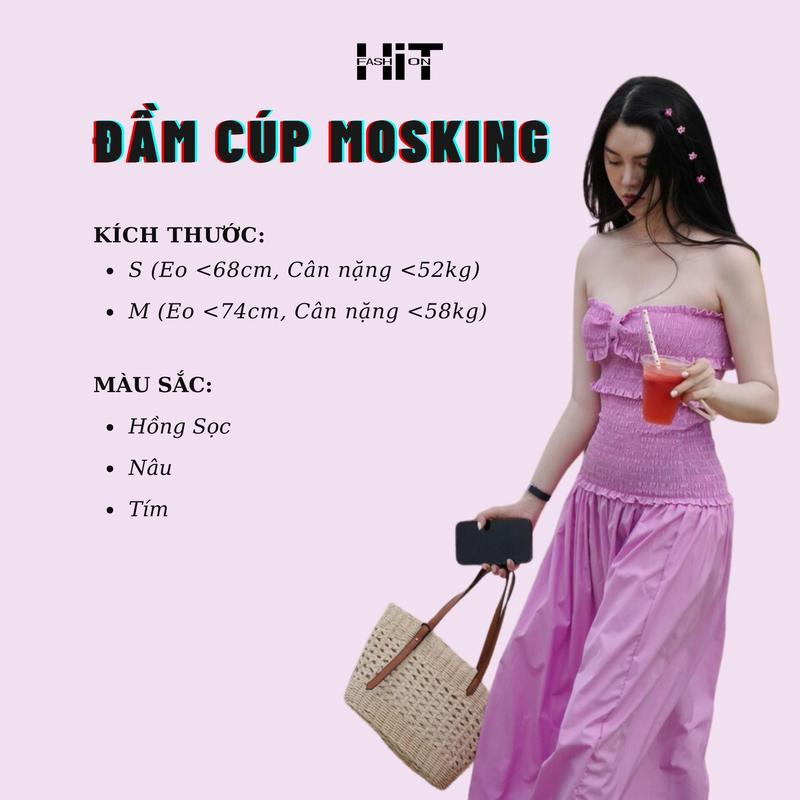 [THANH LÝ] ĐẦM CÚP MOSKING Phần ngực mosking váy xoè dài maxi - Chất liệu: Tơ lụa Quảng Châu - Thương hiệu: HiT Fashion - màu: Hồng Sọc, Tím, Nâu  - Kích thước: S (Eo < 68cm, Cân nặng: < 52kg), M (Eo < 74cm, Cân nặng: < 58kg) Nữ Cổ Tròn Women Dress