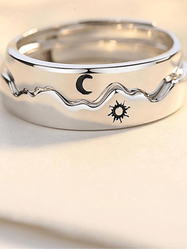 1 Pair Unisex Star & Moon Design Cuff Ring, Casual Trendy Promise Matching Ring, Fashionable Engagement Ring Jewelry for Daily & Party Decoration 7