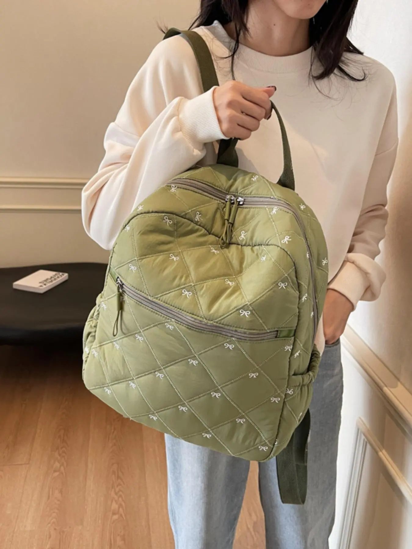 Women's Bow Pattern Backpack, 2025 New Style Casual Large Capacity Backpack for Women & Girls, Trendy Versatile High-quality Daily Commuting Bag