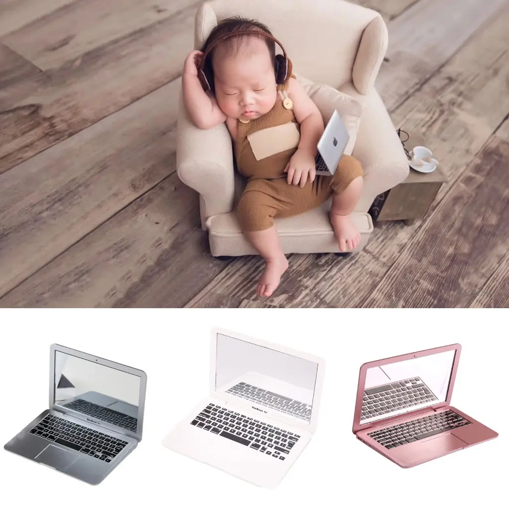 Mini Laptop Mirror Pocket Mirror Newborn Photography Props Fake Laptop Baby Photoshoot Props for Infant Boys or Girls