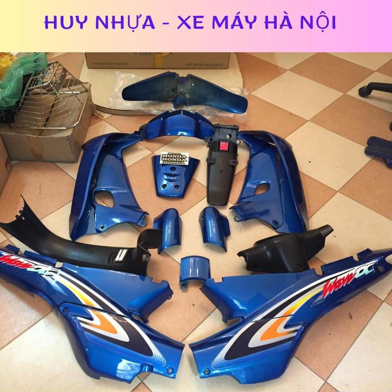 Dàn Áo Wave Nhỏ Cao Cấp 2000 2005 Bộ Vỏ Xe Wave Alpha Kèm Tem 3 Lớp Dàn Áo Wave Alpha màu Xanh Dương Nhãn Dán Decal