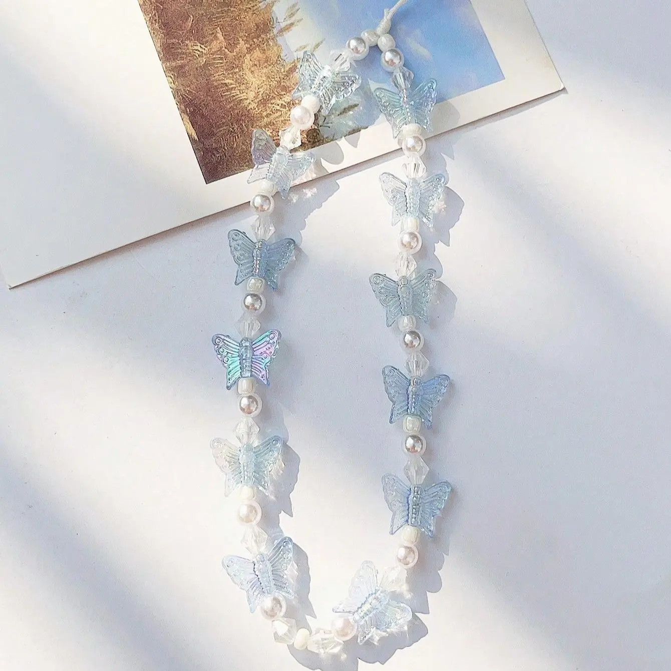 Faux Pearl & Butterfly Decor Beaded Phone Chain, Cute Short Phone Lanyard, Fashion Phone Strap for Women & Girls, Phone Decoration Accessories