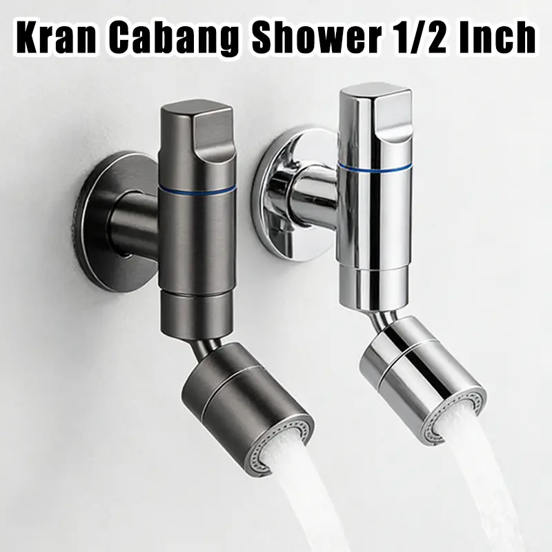 Kran Air Tembok Minimalis Hitam untuk Kamar Mandi dan Taman dengan Handle Engkol dan Drat 1/2 Inch Tahan Karat dan Keropos