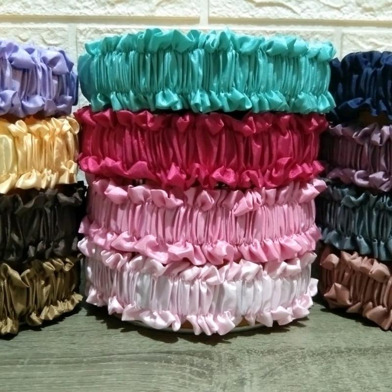 Bando Rufle Korea Nagita Slavina - 12 pcs Headbands, Gaya Korea, Bahan Batang Anti Patah, Bahan Kain Satin Velvet 2