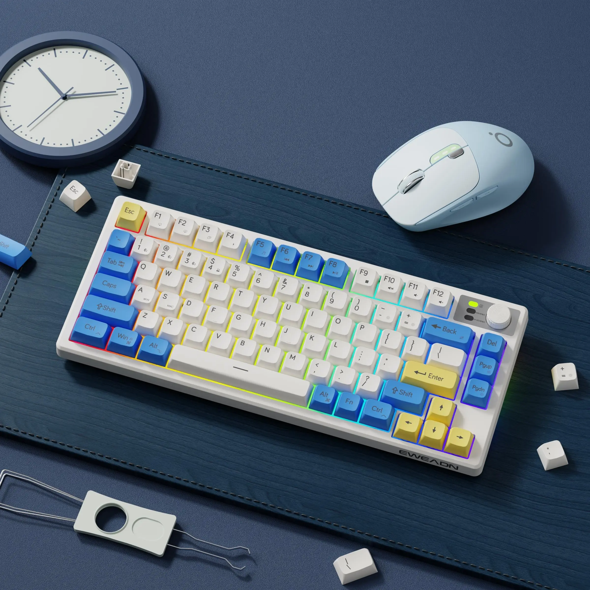 EWEADN Wireless Gaming Keyboard, RGB Backlit Keyboard with Multimedia Knob, Silent Keys, Ergonomic Design Keyboard for Gamers & Office Use