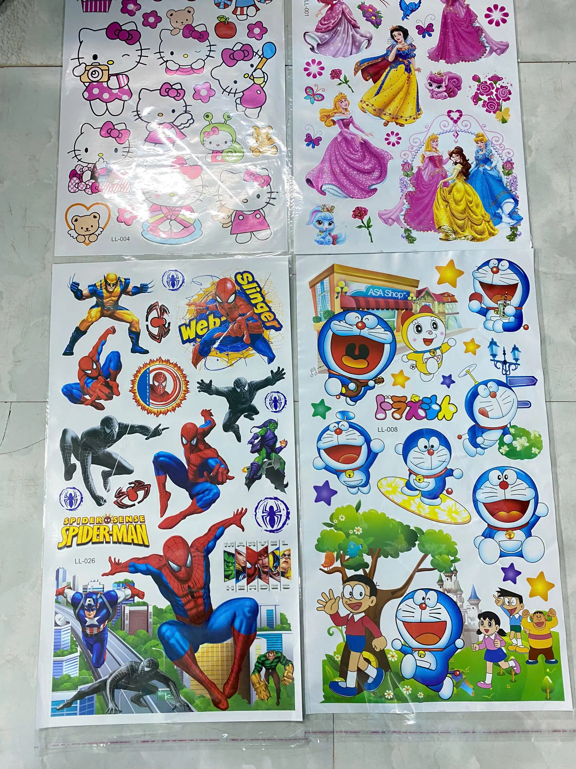 Decal Decor Phòng Hình dán công chúa, siêu nhân và kitty cho bé trang trí bàn học, tủ quần áo nhiều mẫu