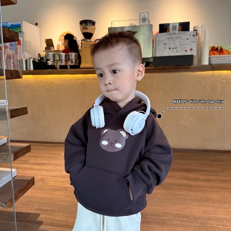 Áo HOODIE nỉ bông cho bé , áo chất nỉ cotton IN HÌNH GẤU NÂU dày dặn , mềm mịn , ấm áp cho bé