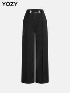 YOZY Women's Solid Color Chain Decor Wide Leg Pants, Elegant Fashion Casual Trousers for Daily Outdoor Wear, Women's Bottoms for All Seasons