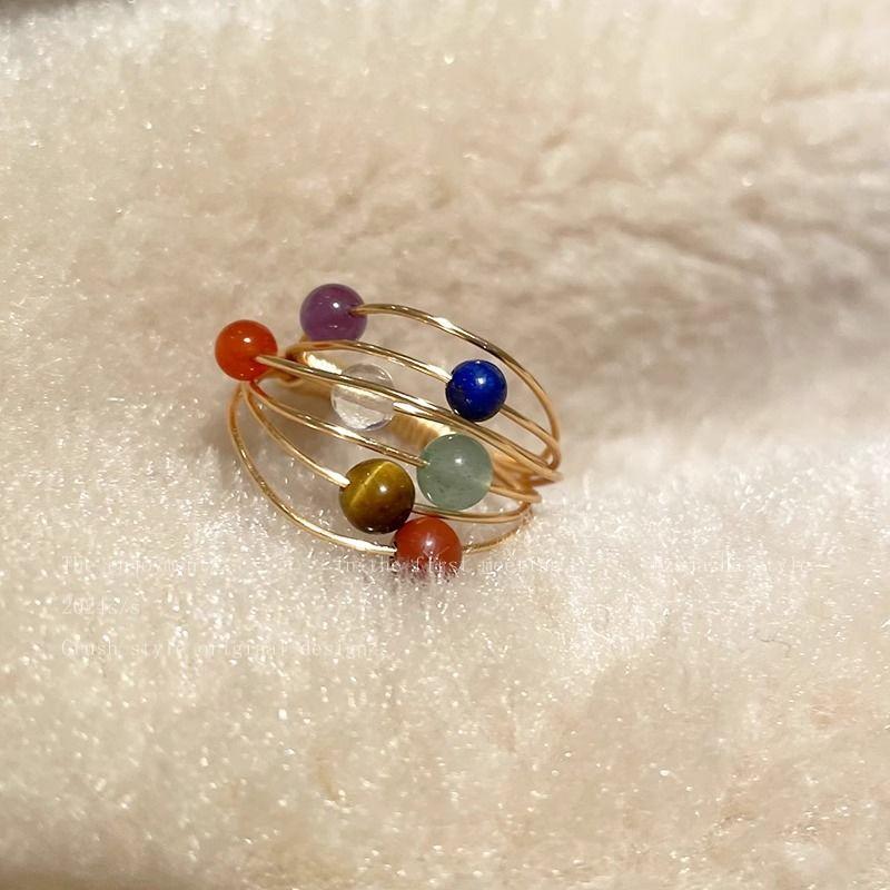 Retro Colorful Tourmaline Planet Ring for Women Light Luxury Minority ...
