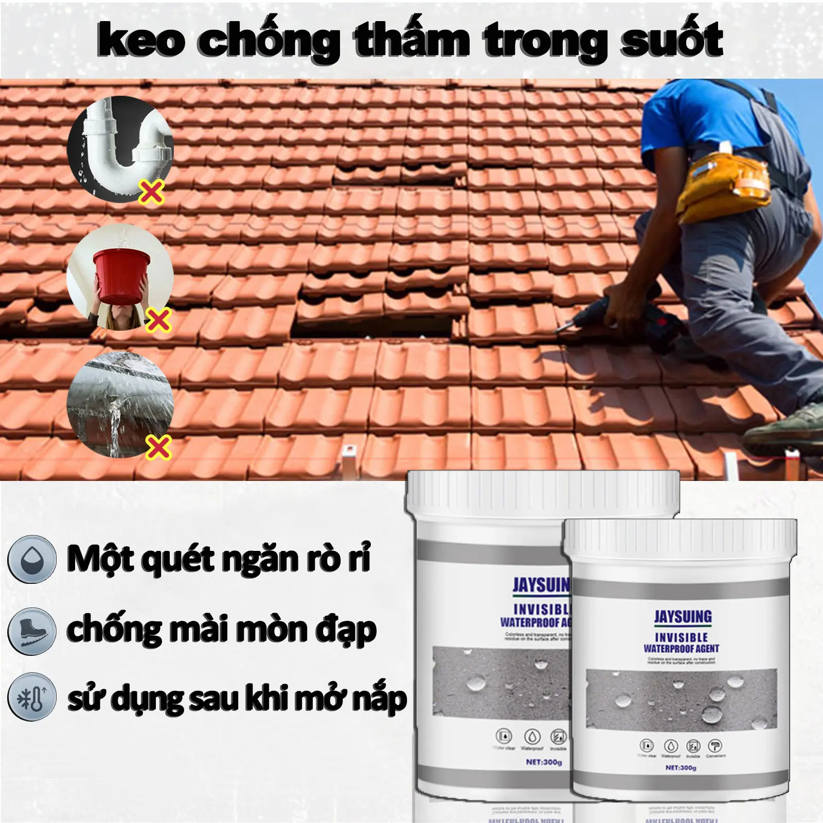 Chất phủ trong suốt chống rò rỉ 100 / 300g không thấm nước vô hình, keo sửa chữa tường（Tặng kèm cọ）