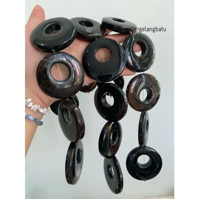 Batu alam cincin donat DARK BROWN COKLAT 6 x 6cm kalung liontin bandul 2