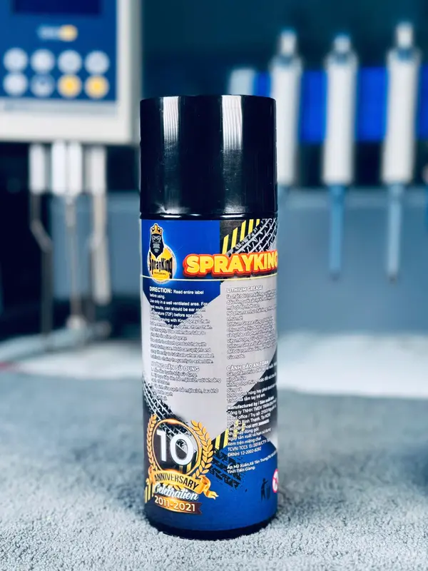 Dưỡng sên mỡ bò kéo tơ sợi xanh chống văng SPRAYKING chai dạng xịt 400ml(dung dịch bôi dưỡng sên xe) gốc mỡ bò lithium xanh 4