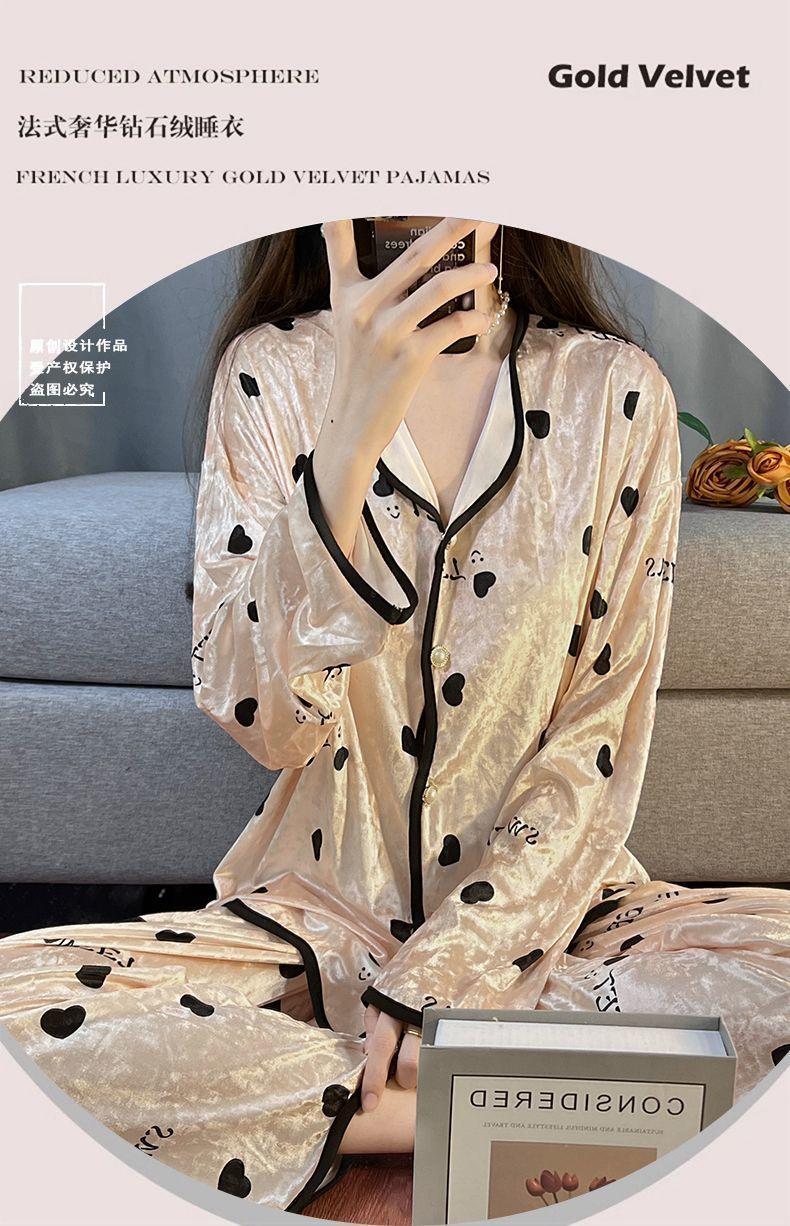 Product Introduction of Bộ Đồ Ngủ Nhung Kim Cương, Cao Cấp, Dành Cho Nữ, Bộ Đồ Mặc Nhà Dài Tay, Phong Cách Pháp Ngọt Ngào Nhung Vàng Mới, Thích Hợp Cho Mùa Xuân, Mùa Thu Và Mùa Đông 18