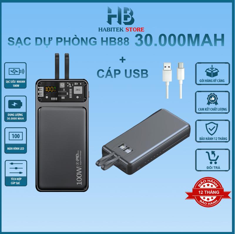[Sạc Siêu Nhanh] Sạc Dự Phòng HB88 30.000MAH , Tích Hợp 2 Dây Sạc , Sạc Siêu Nhanh,  Bảo Hành 12 Tháng [ Đổi trả bất kỳ lý do gì ] Phụ Kiện Điện Thoại Pin Dự Phòng