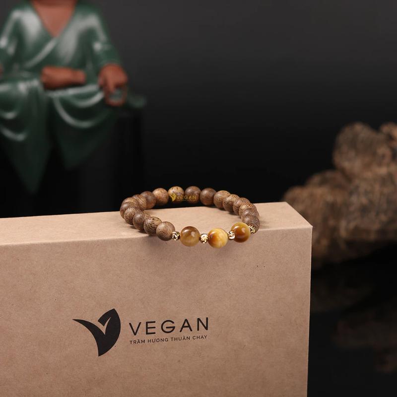  Vòng tay trầm hương thuần chay VEGAN mix charm 3 đá Mệnh Thổ 8mm Phụ Kiện  Đeo Tay 