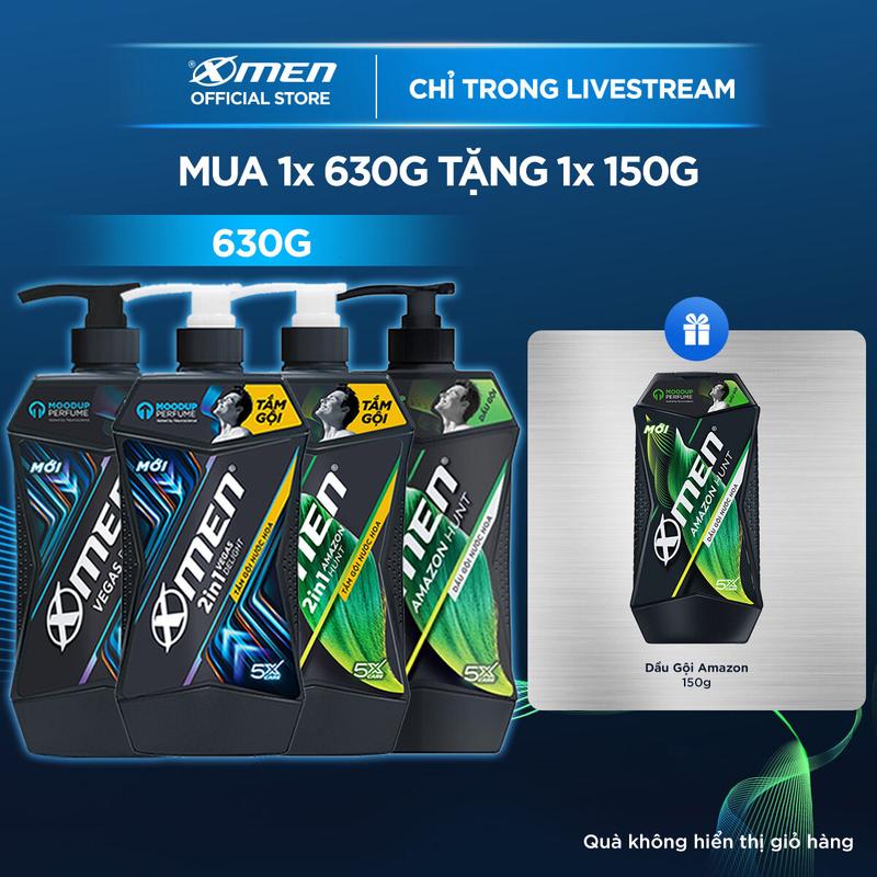 [COMBO MUA 1 TẶNG 1] Dầu gội/Tắm Gội 2in1/ Sữa Tắm XMen Amazon Hunt/ Vegas Delight 630g + Tặng Dầu gội Amazon Hunt 150g [V]