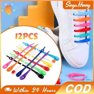 12pcs Tali Sepatu Karet Elastis Tanpa Ikat Warna Campuran 11.5cm-30cm Untuk Anak Dewasa Praktis