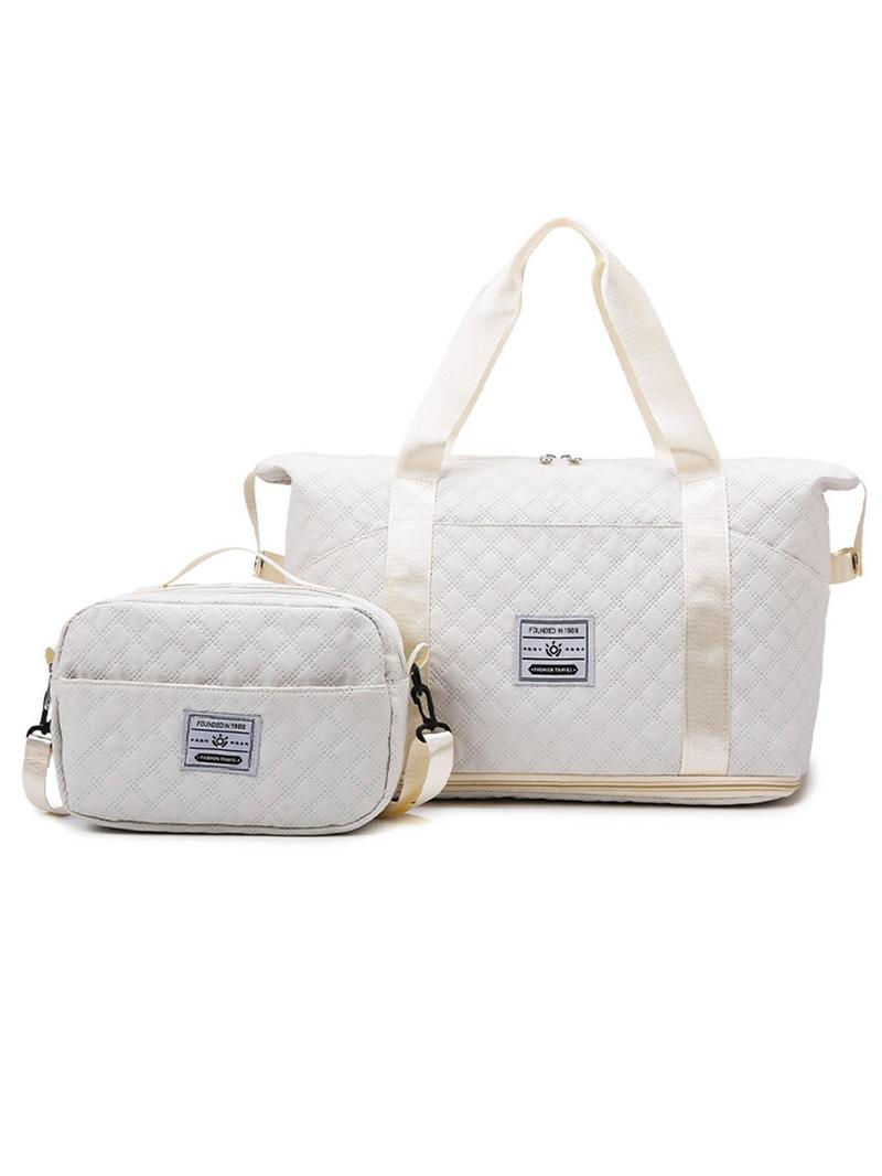 Product Introduction of Waterproof Letter Label Decor Large Capacity Travel Bag Set, Dry & Wet Separation Duffel Bag & Toiletry Bag, Lightweight Travel Bag for Women & Men 0