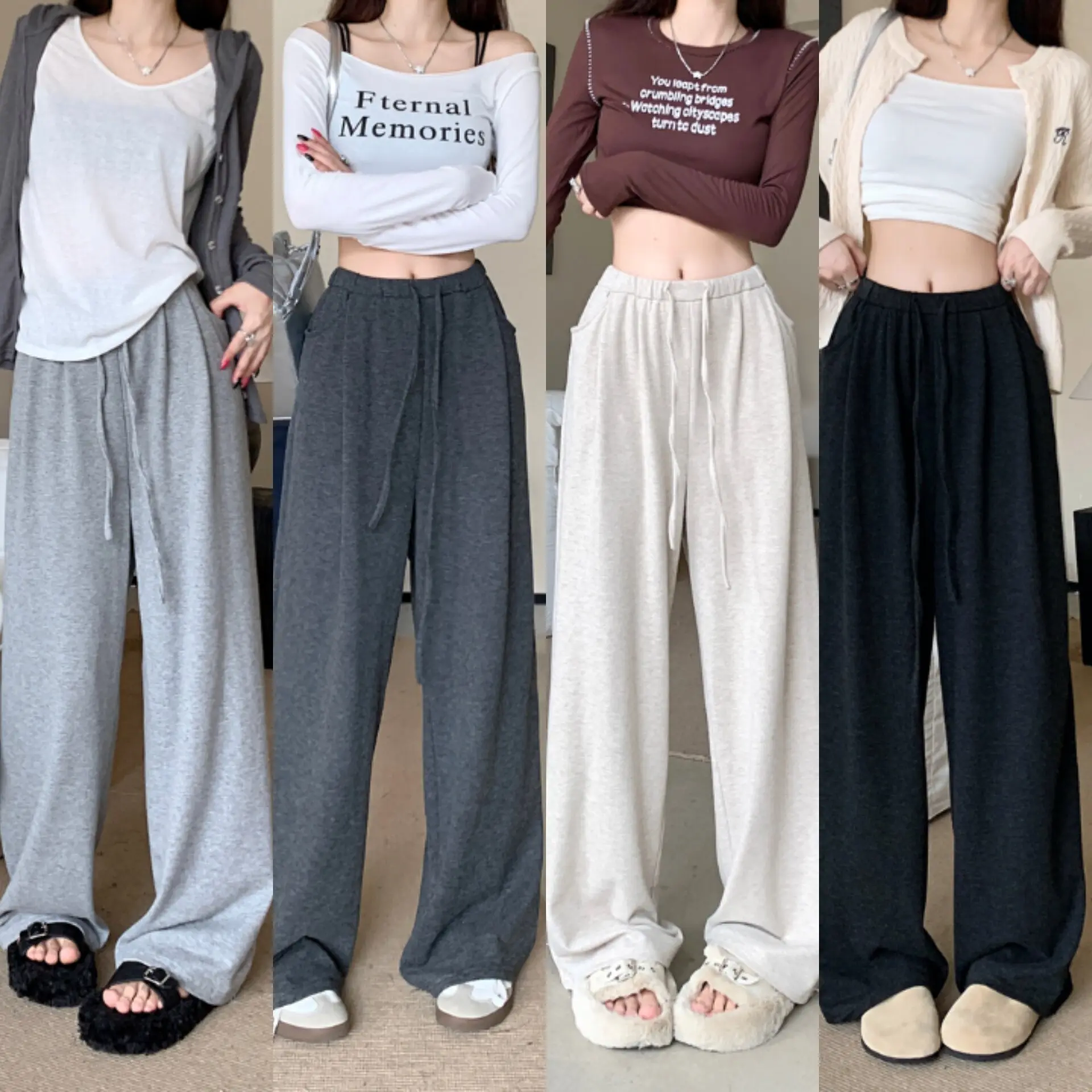 Women's casual cotton pants high waist straight pants 4 colors available