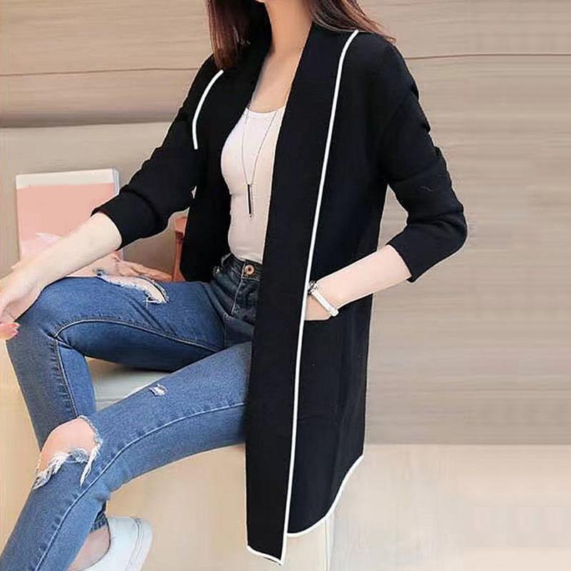 Áo Khoác Thu Đông Cho Nữ, Áo Cardigan Khâu Hở, Dài Tay, Dài Trung Bình Màu Trơn Dáng Rộng Vừa Vặn, Có Túi, Ve Áo, Áo Khoác Ấm Cho Nữ 6