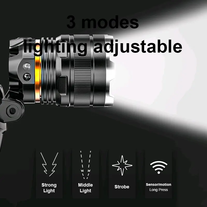 SENTER KEPALA SMILING SHARK K227B LED P70 ZOOM & SENSOR #CAHAYA PUTIH Baterai Lampu charger 4