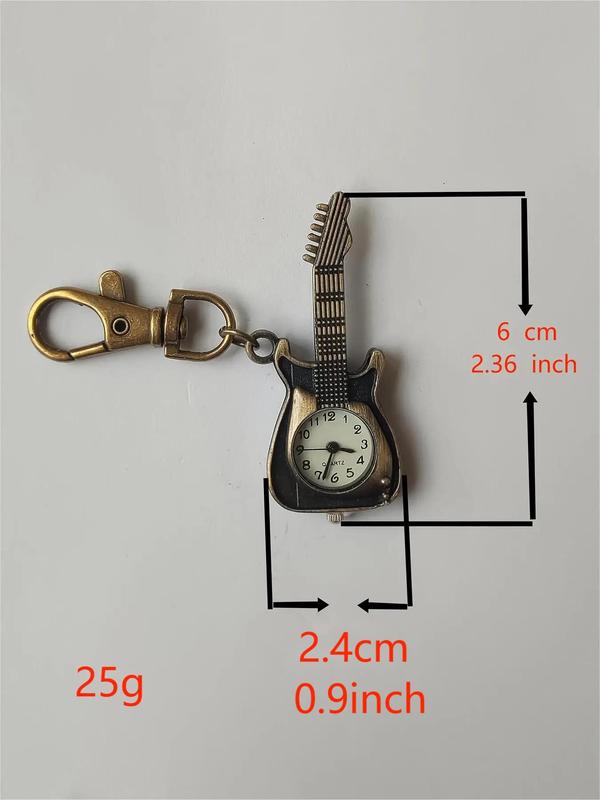 Men's Vintage Style Guitar Shaped Design Quartz Watch, Casual Trendy Analog Watch As Gifts, Fashionable Keychain & Bag Charm for Daily Decoration As Gift without Box 1