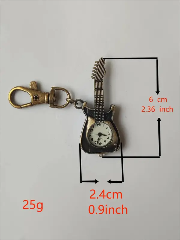 Men's Vintage Style Guitar Shaped Design Quartz Watch, Casual Trendy Analog Watch As Gifts, Fashionable Keychain & Bag Charm for Daily Decoration As Gift without Box 1