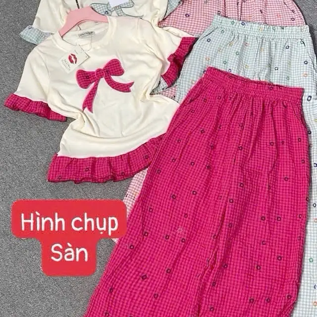 Set nơ thiêu phối bèo quần ống suông áo tăm lạnh quần đũi TTshop Nữ 5