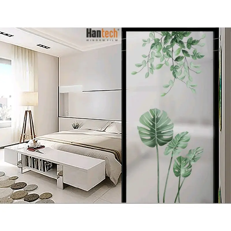 Giấy dán kính mờ Hantech họa tiết cây trầu bà nam mỹ trang trí kính 4